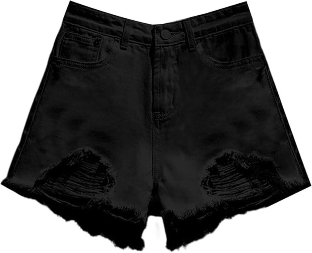 NWT ~ Black Denim Jean Frayed Raw Edge CutOff Shorts ~ Women's Size SMALL